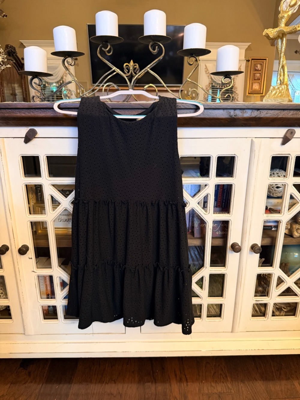 Sleeveless Black Tiered Eyelet Mini Dress